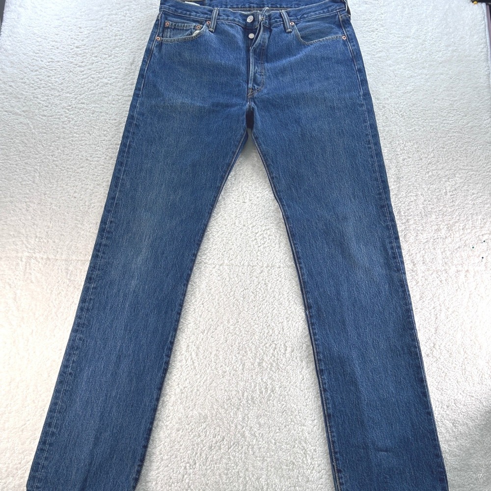 Levis 501 Original Fit Mens Straight Leg Medium Wash Blue Button Fly Jeans 36x38